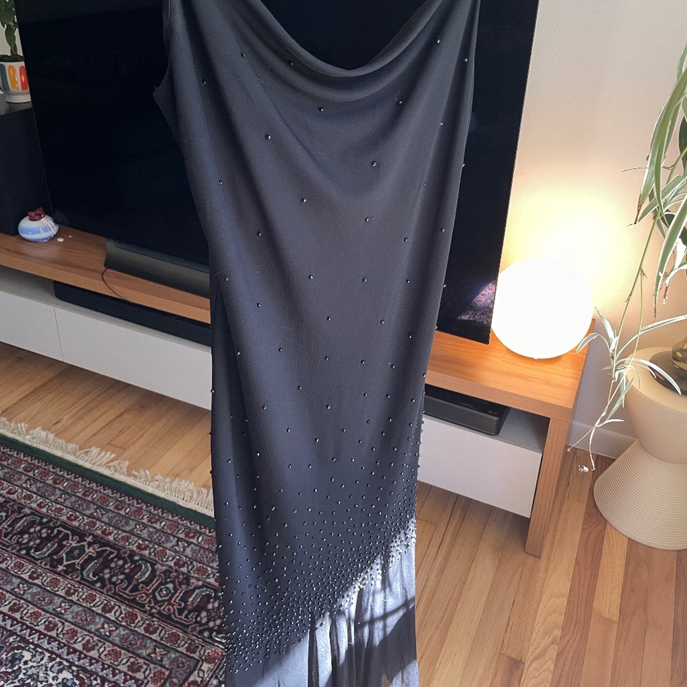 90s VINTAGE Beaded black flutter asymmetrical dress